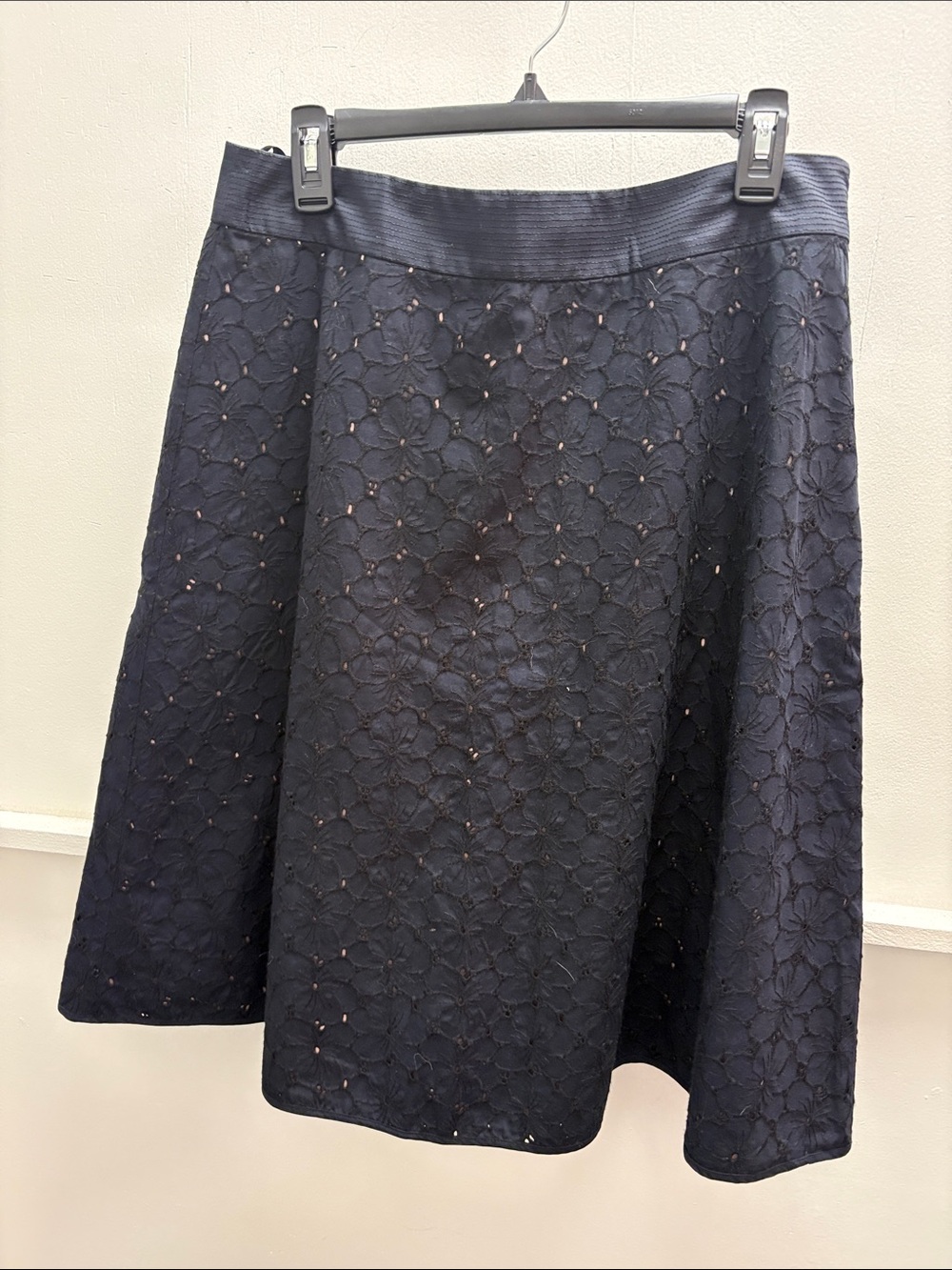 INC International Concepts Navy Floral Eyelet A-Line Skirt
